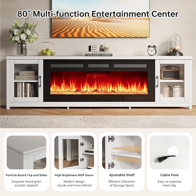 MXV 80" Fireplace TV Stand, Modern Entertainment Center