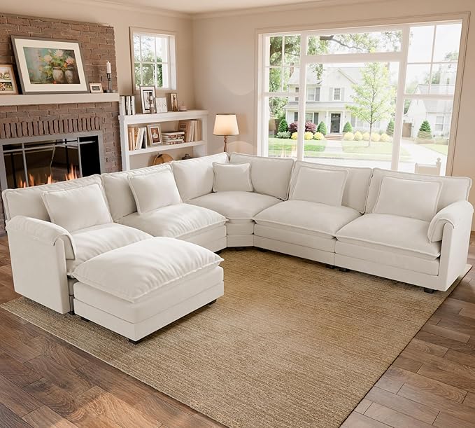 ELUCHANG 114" Oversized V-Shaped Cloud Couch Modular Sectional Sofa