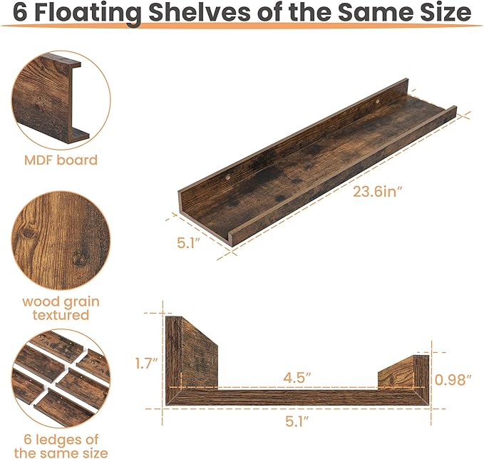 upsimples Floating Shelves for Wall, 23.6 Inch Shelves for Decor Storage Set of