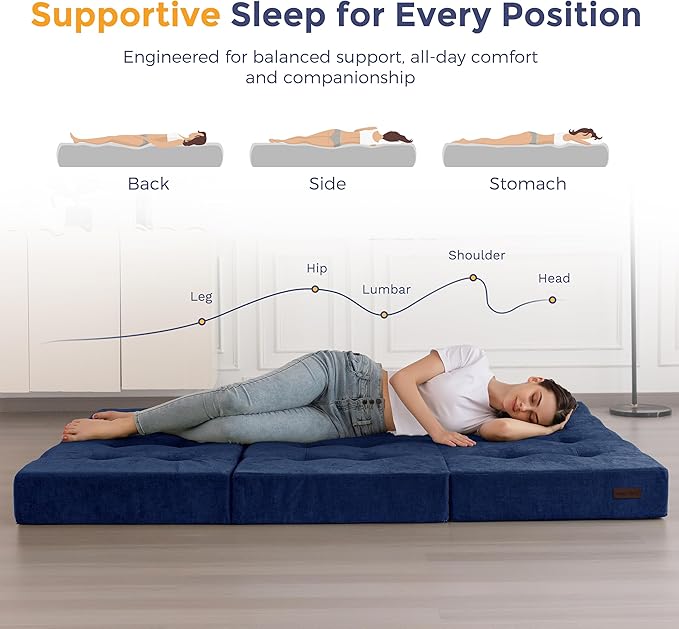MAXYOYO 6" Folding Sofa Bed for Floor, Tufted Tri-Fold Floor Mattress