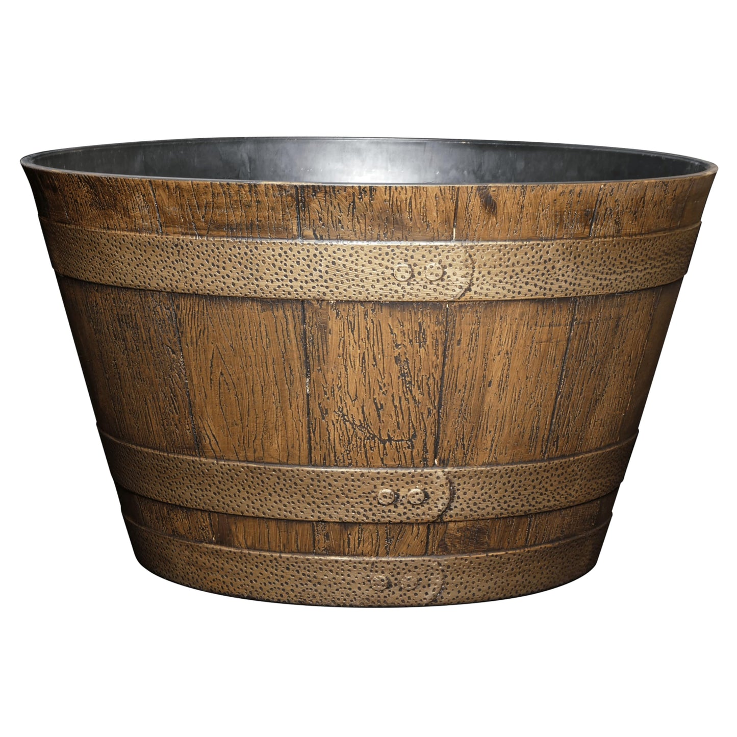 Classic Home & Garden by Growscape Whiskey Barrel Planters, Wooden Finish Flower Planter Pot, Stylish Garden Pots, Indoor Outdoor Resin Planters, Weather-Resistant Plant Pot (20.5" Oak Brown, 1-Pack)