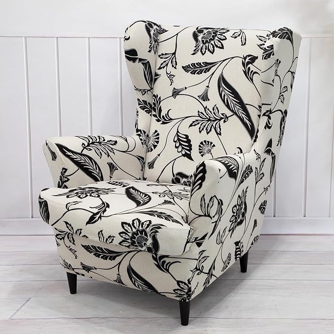 HAOYONG Wing Chair Slipcovers Printed Wingback Chair Covers 2 Pieces Wingback