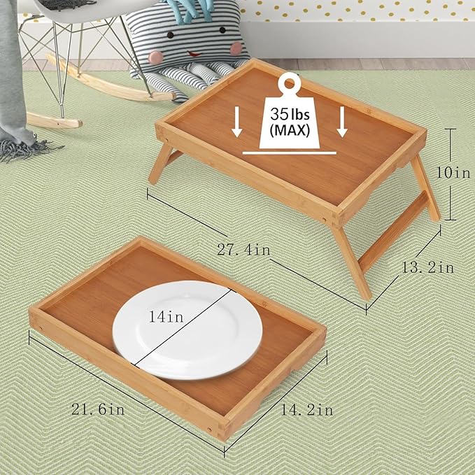 Artmeer Bed Tray Table with Folding Legs, Bamboo Breakfast in Bed