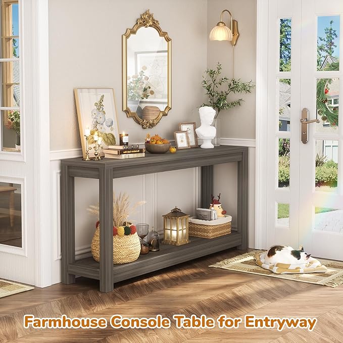 Besiost 47" Farmhouse Wood Entryway Table Narrow Console Table