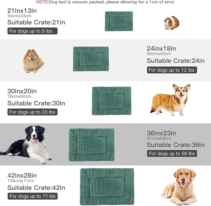 BVAGSS Reversible Dog Crate Pad, Memory Foam Pet Bed Mat, Soft Warm Machine Washable Sleeping Kennel Mattress for Small Medium Large Dogs XH079 (42''x28''x1.6'',Green)