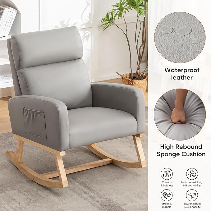 HCHAIRH Rocking Chair Nursery, Leather Nursing Rocking Chairs, Upholstered