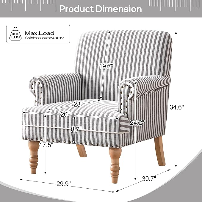 HUIMO Linen Fabric Accent Chair, Mid-Century Modern Upholstered Armchair
