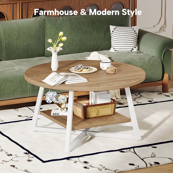 Coffee Table for Living Room, Round Coffee Table, Small Circle Coffee Table