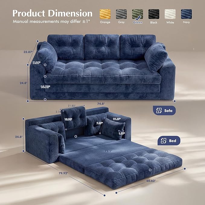 Homkdom 3 Seater Boneless Couch