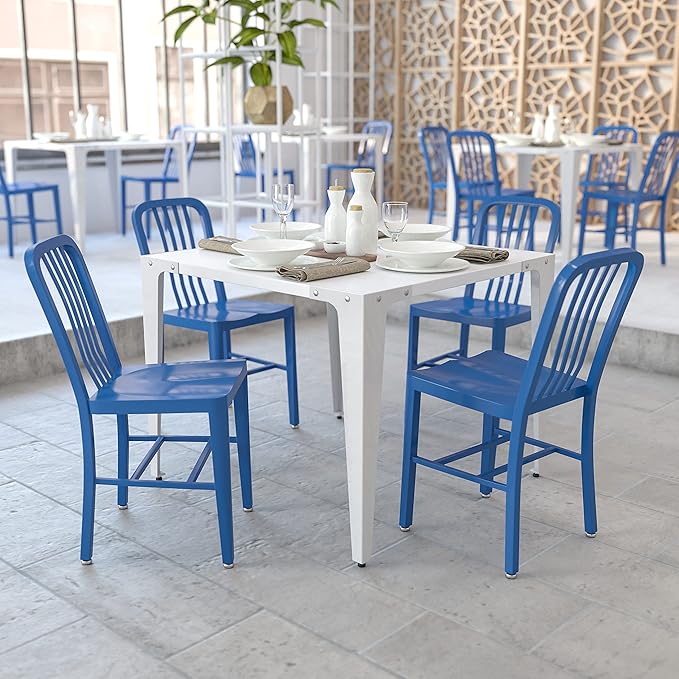 Flash Furniture Gael Commercial Grade 2 Pack Blue Metal Indoor-Outdoor Chair