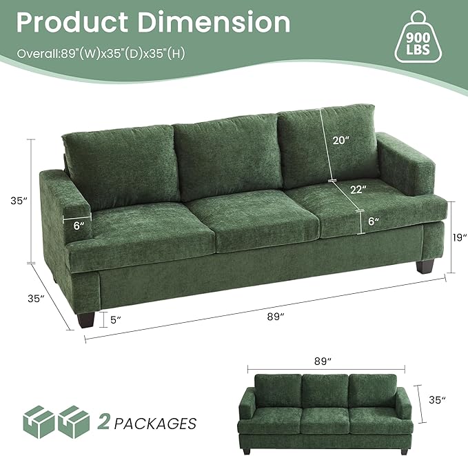 YOUDENOVA Sofa Couch, 3 Piece Set Comfy Sofa, 2 Loveseat & 3 Seater Sofa