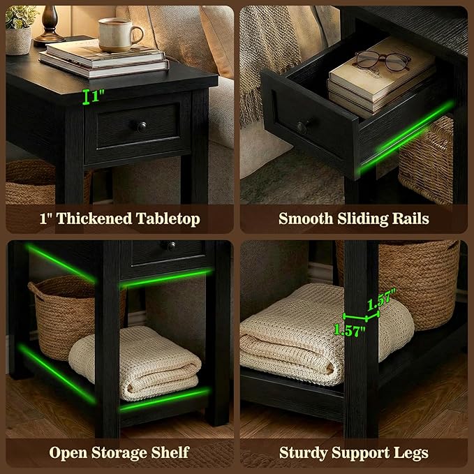 Armocity Narrow End Table with Charging Station