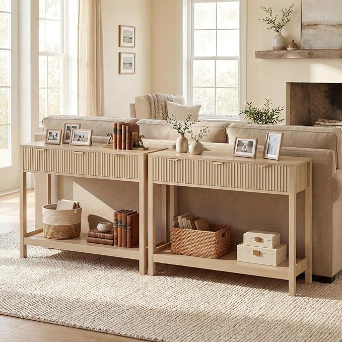 Nasonet Fluted Console Table, Wooden Sofa Table
