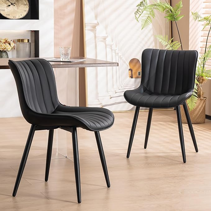YOUNUOKE Black Dining Chairs Set of 2, Faux Leather Upholstered Kitchen &