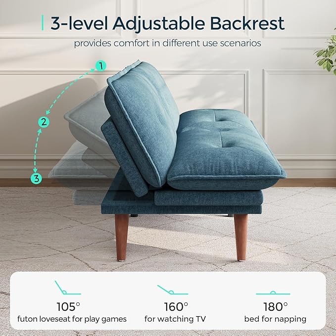LINSY HOME Futon Sofa Bed, 3 in 1 Convertible Comfy Loveseat Sleeper Sofa Bed