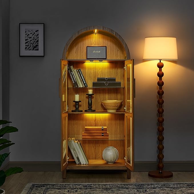 67" Tall Display Cabinet with Glass Doors, Glass Display Case Storage Cabinets