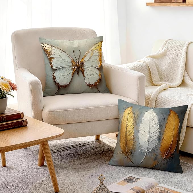 OBSEDE Bohemian Feathered Butterfly Decorative Throw Pillow Covers 18 × 18 in