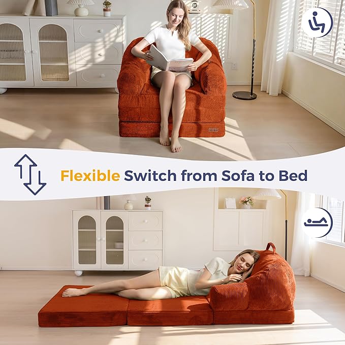 MAXYOYO Folding Sofa Bed with Backrest, Boneless Fold Out Couch Bed with Handle