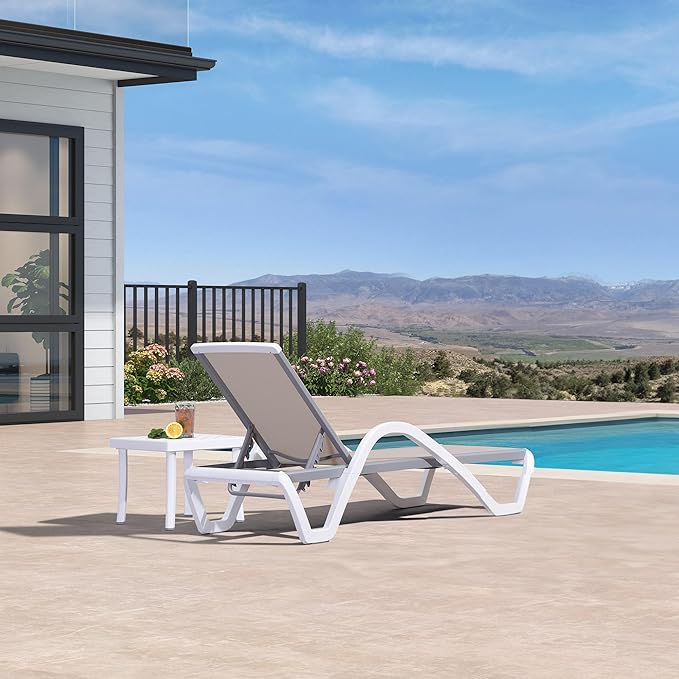 PURPLE LEAF Patio Chaise Lounge Chair Set Outside Aluminum Plastic Stackable
