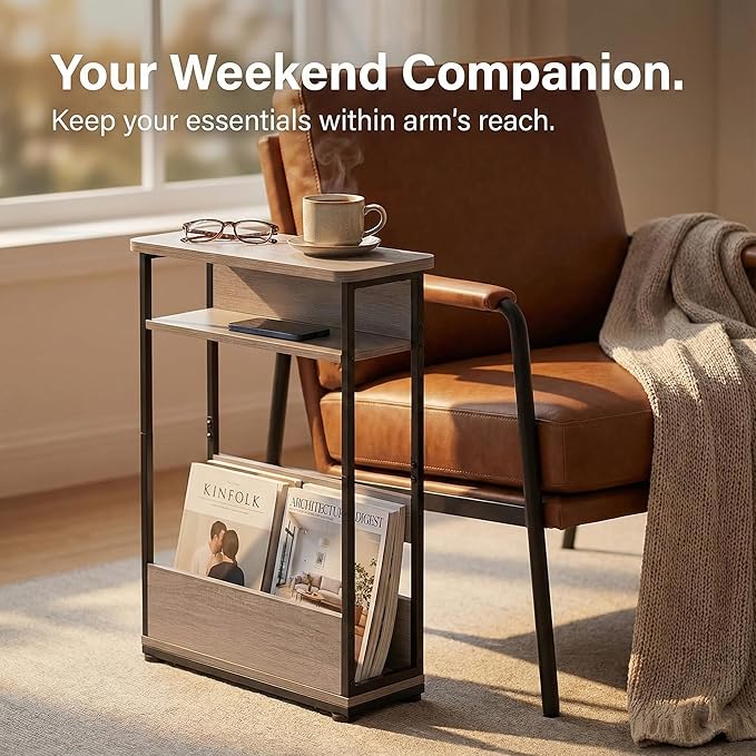 Narrow Side Table, 3-Tier Slim End Table