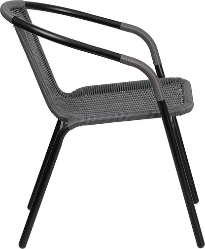 Flash Furniture Lila Modern Rattan Indoor/Outdoor Stackable Dining Chairs, Stacking Rattan Bistro Chairs for Patio or Restaurant, Set of 4, Gray