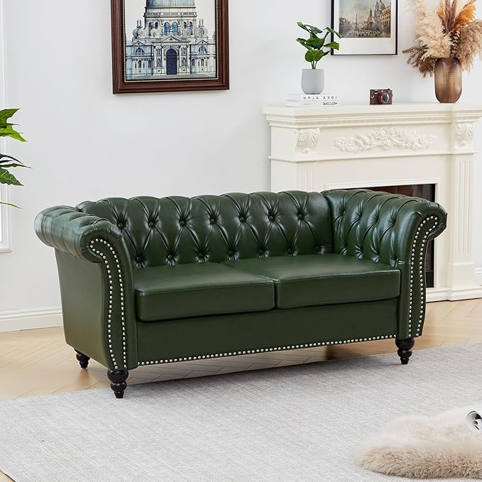 Mid-Century 2 Seater Sofa, Faux Leather Loveseat