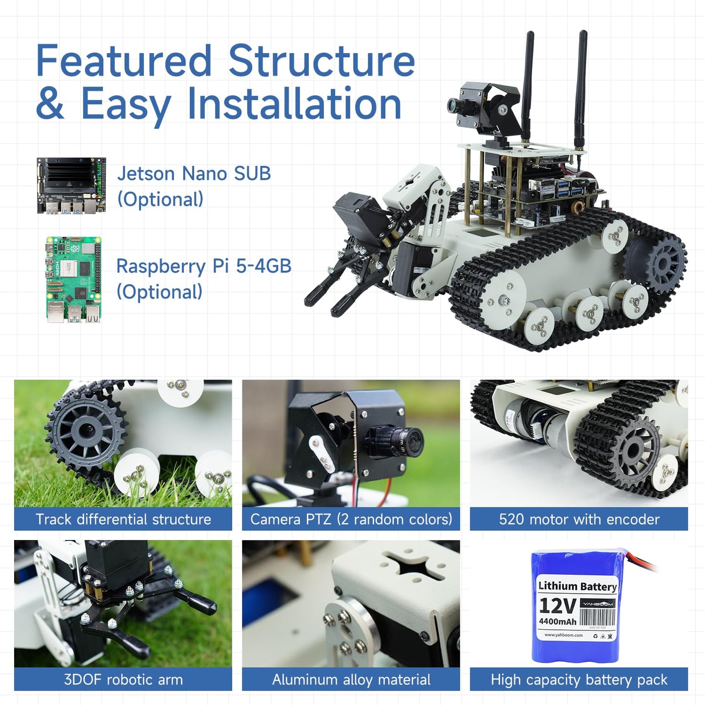 Yahboom Raspberry Pi 5 Robot Track Tank Car Kit with Robotic Arm Artificial Intelligence Learning Electronic Programming for Teens Adults (Transbot-SE with Pi 5 4G)