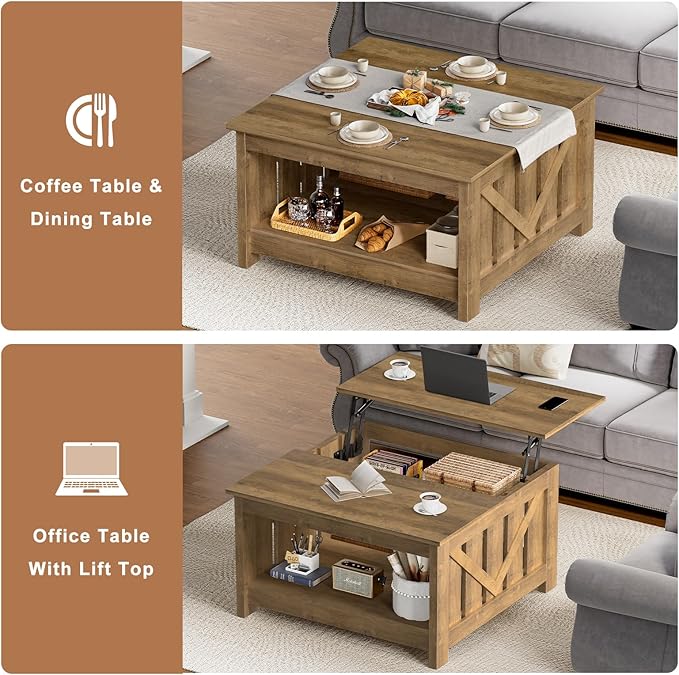 FABATO Lift Top Coffee Table, 31.5" Farmhouse Coffee Tables