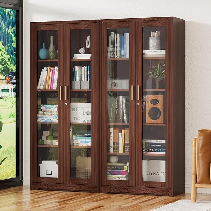 UNICOLY Display Cabinet with Glass Doors, Curio Cabinets with Locking Doors