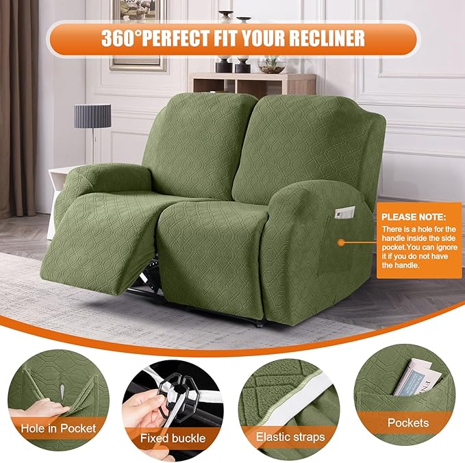 VANSOFY Loveseat Recliner Covers, 2-Pieces Stretch Reclining Couch Cover