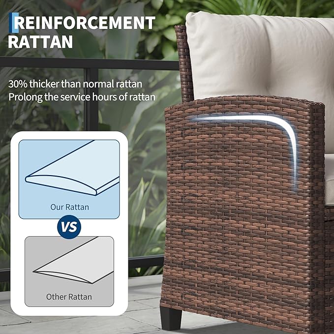 GarveeHome 3-Piece Outdoor Wicker Sofa Set, PE Rattan Patio Furniture