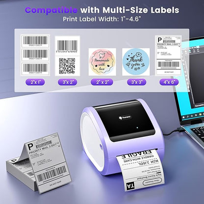 Phomemo D520BT Bluetooth Thermal Label Printer, 4X6 Wireless Shipping Label Printer Build-in Holder, Thermal Label Maker for Shipping Package, Compatible with Amazon, USPS, Shopify, Ebay, Purple