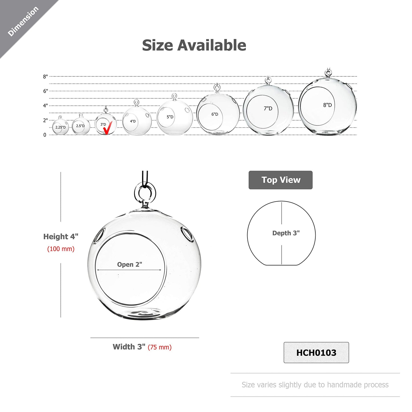 WGV Hanging Terrarium Globe, Width 3", Height 4", DIY Air Succulent Planter, Clear Glass Vase Orb with Flat Bottom, Candle Holder for Windowsill Outdoor Garden Decor, 6 Pieces Bulk