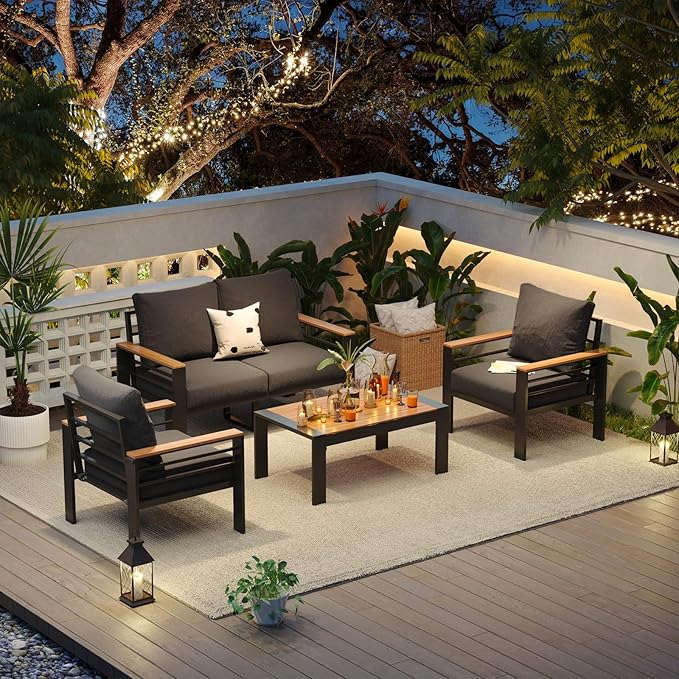 Aoxun Aluminum Patio Furniture Set 4 Seats, Oversized Outdoor Sectional