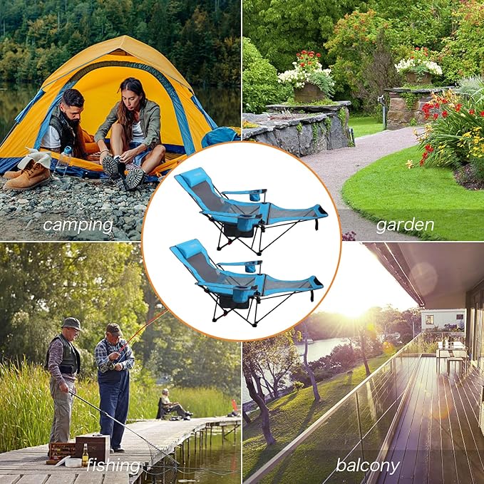 Reclining Camping Chair with Removable Footrest Lounge Chair with Headrest