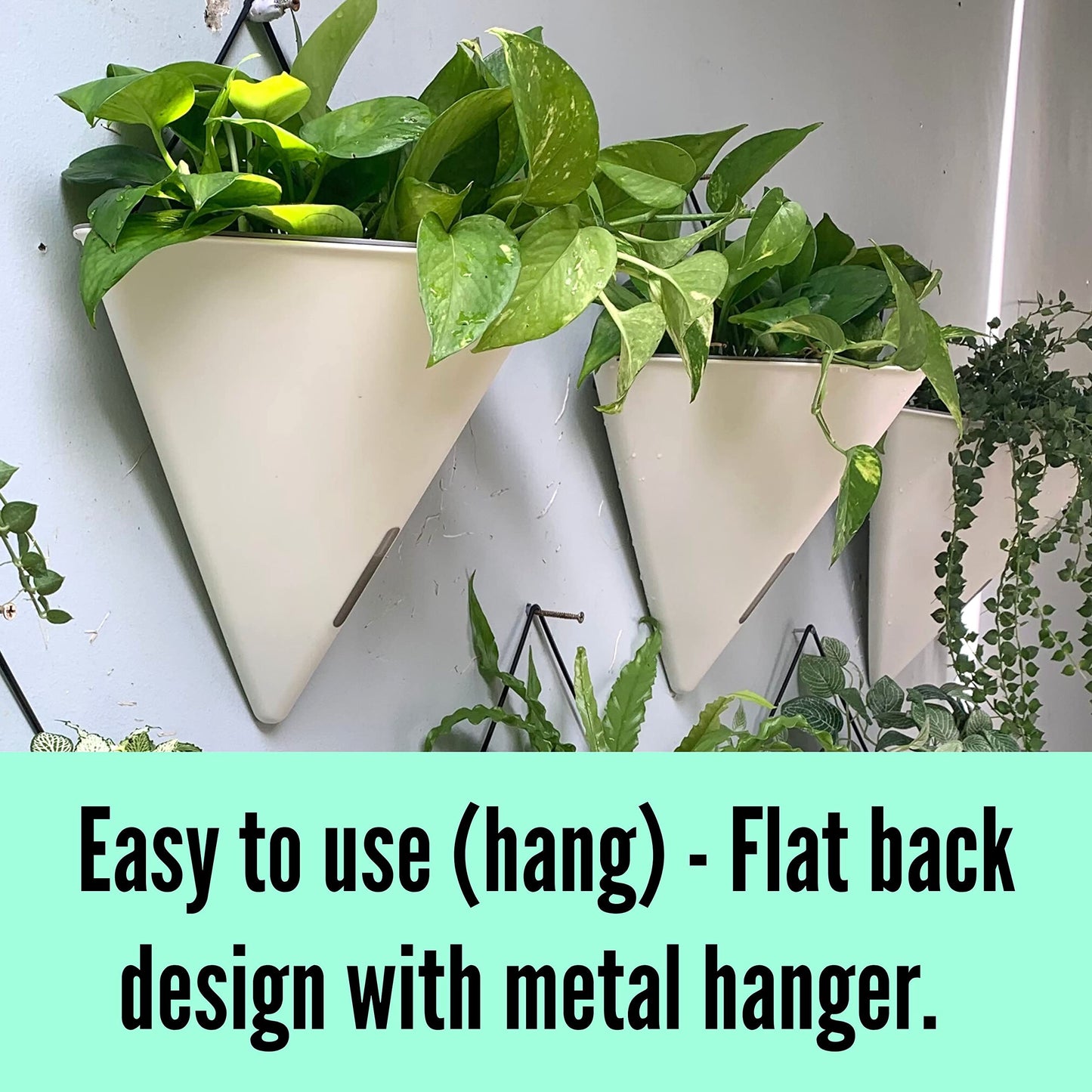 LaLaGreen Bundle- 10 Pack, 4 Inch White Metal Pot + 4 Pack, 12 Inch Geometric Self Watering Pot Modern Stylish Hanging Flower Vase Vessel Rail Porch Deck Window Herbs Plant Holder Indoor Garden Decor