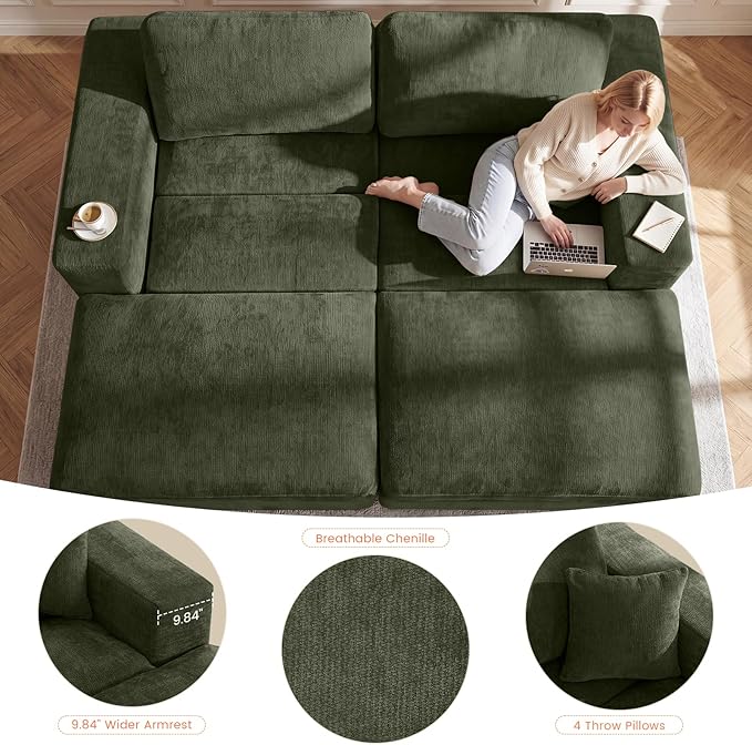 80.7" Oversized Double Chaise Lounge Chair Indoor, Cloud Boneless Sleeper Sofa