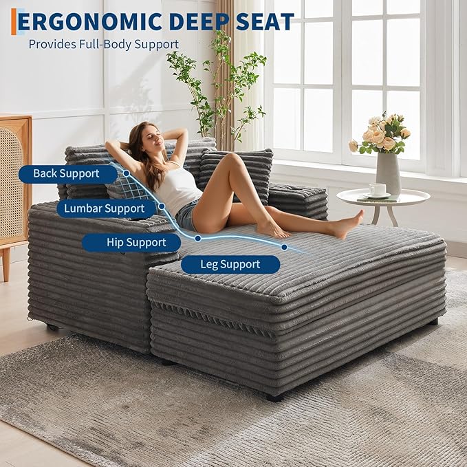 GarveeHome 60-inch Oversized Chaise Lounge Chair Indoor, Comfy Corduroy Lounge