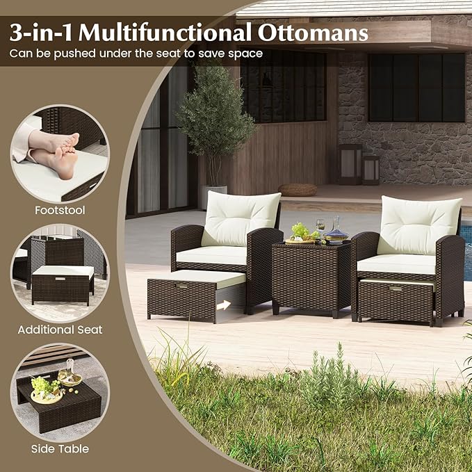 Tangkula 5 Pieces Patio Conversation Set, PE Wicker Outdoor Furniture Set