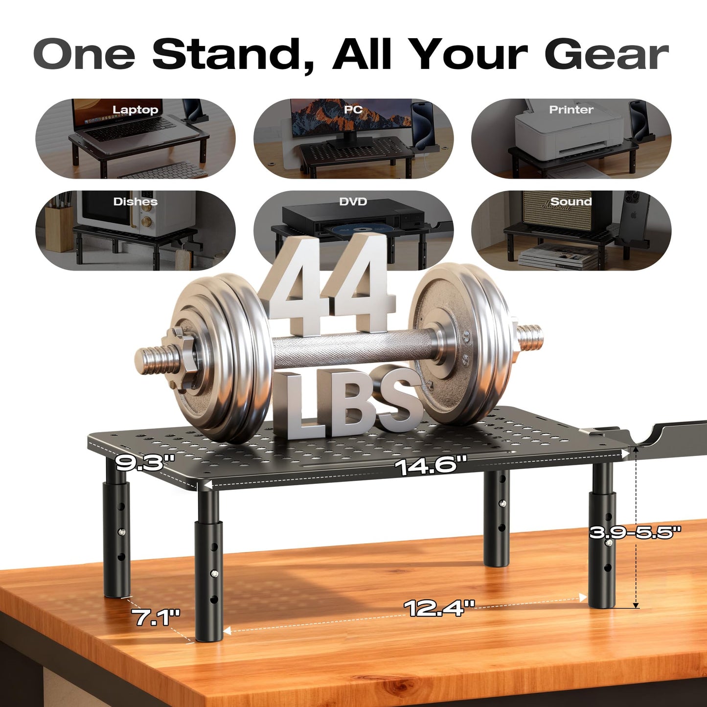 Canyora Computer Monitor Stand Riser for Desk, 3 Height Adjustable PC Laptop TV Desktop Monitor Stand Shelf, Metal Printer Table with Phone Holder, Stand Riser for Desk, Office Desk Organizers and Accessories, 2 Pack