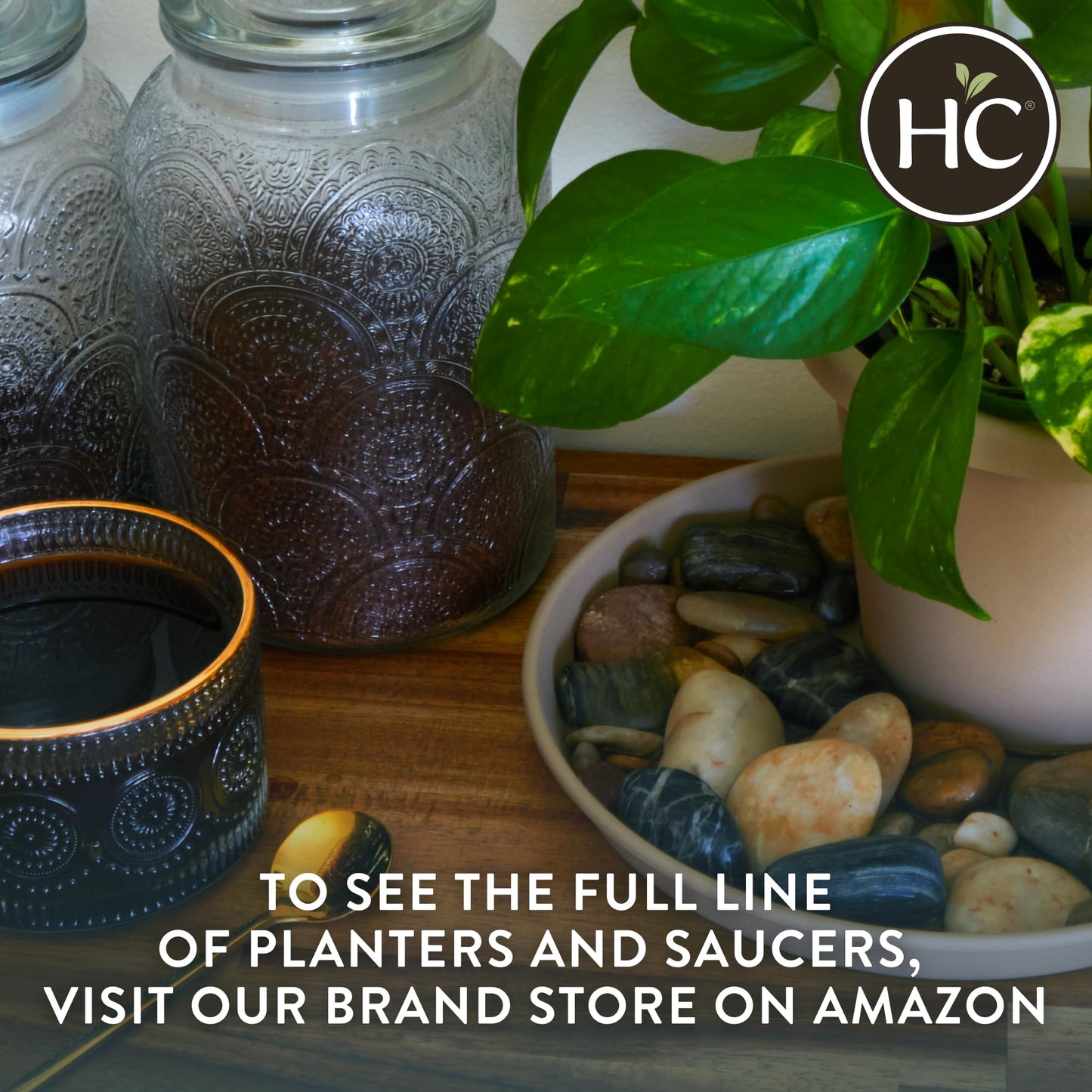 The HC Companies 20 Inch Prima Round Planter Pots with Drainage Holes and Rolled Rim, Lightweight UV-Resistant Plastic Indoor & Outdoor Planters, 2-Pack Flower Pots for Garden & Home Decor, Sandstone