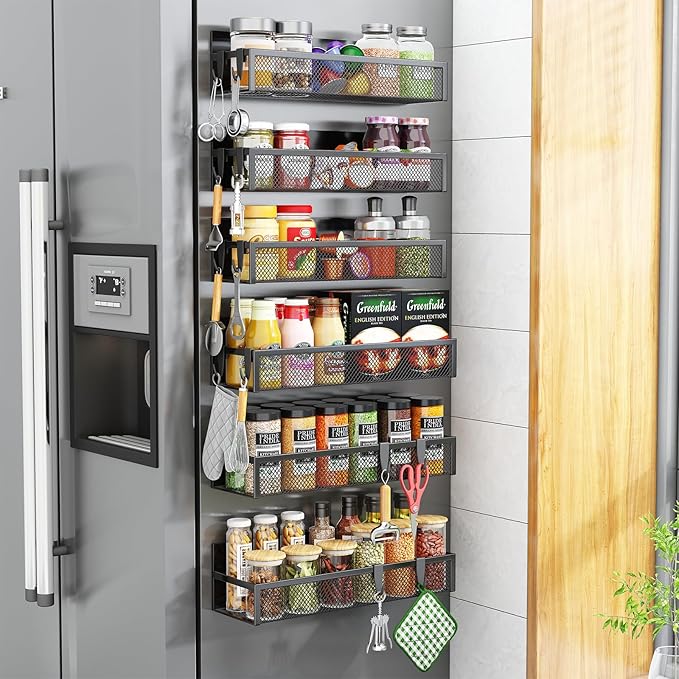 Aufworld Magnetic Spice Rack for Refrigerator, 6 Pack Magnetic Shelf, Fridge