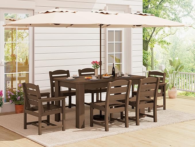 SERWALL Patio Dining Set with 15FT Double Side Umbrella, Outdoor Dining Sets