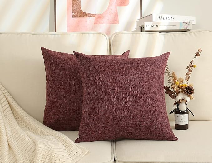 Stellhome Burlap Large Throw Pillow Covers Textured Farmhouse Linen Pillowcase
