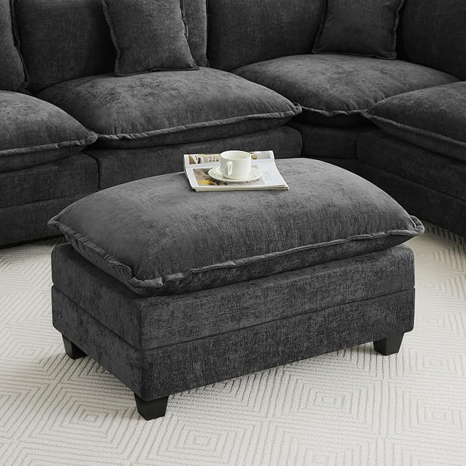35‘’ Modern Chenille Cloud Sofa Ottoman, Rectangle Ottoman