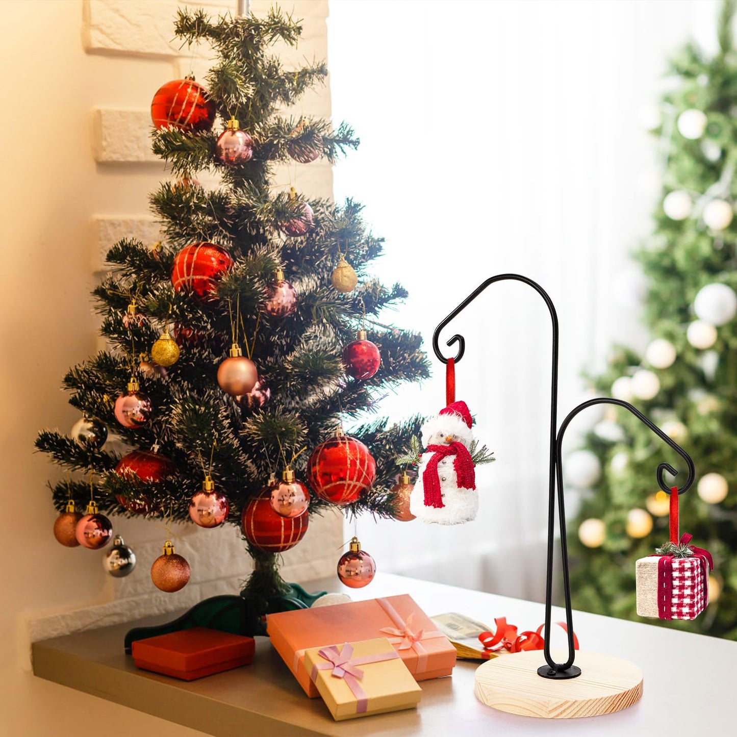 WRINGKIT 4 Pack Ornament Display Stand, Ornament Hanger Stand with 2 Arms, Metal Air Plant Flower Holder, Hanging Terrarium Stand for Christmas Halloween Decoration, Glass Crystal Ball