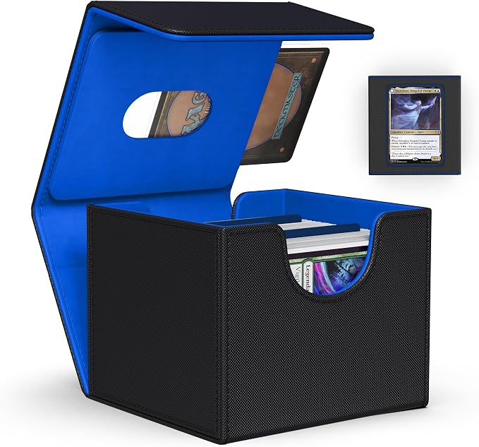 ZLCA MTG Commander Deck Box, Card Deck Box for Trading Card, Holds 110+ Double Sleeved Cards Fits for TCG CCG Magic Cards with 2 Dividers (Black & Blue)