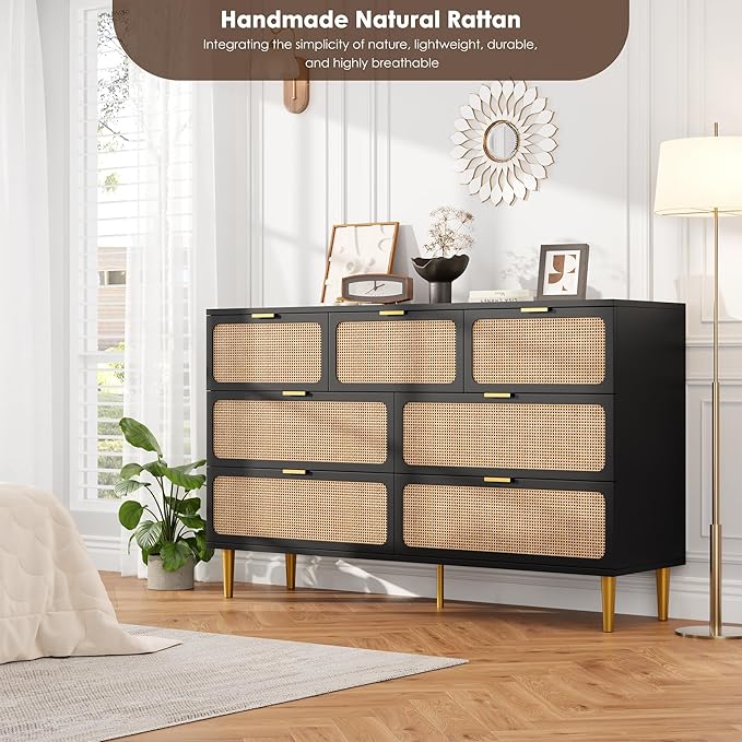 GarveeHome Rattan 7 Drawer Dressers