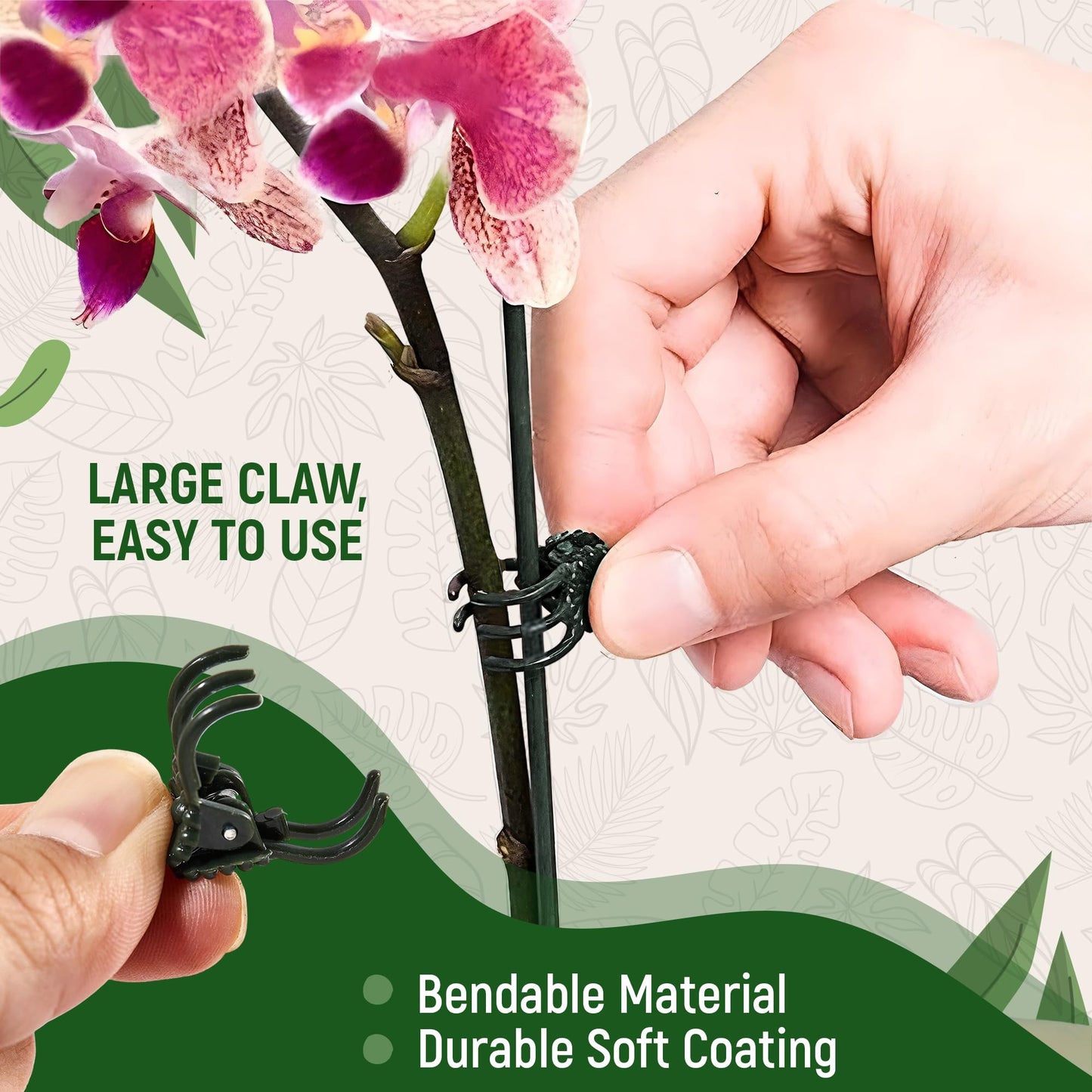 10Pcs Plant Support Stakes for Indoor Plants 16 Inches with 15 Clips, Plant Sticks for Indoor and Outdoor Plants, Tall Bendable Orchid Clips and Single Stem Flower Stakes (Green)