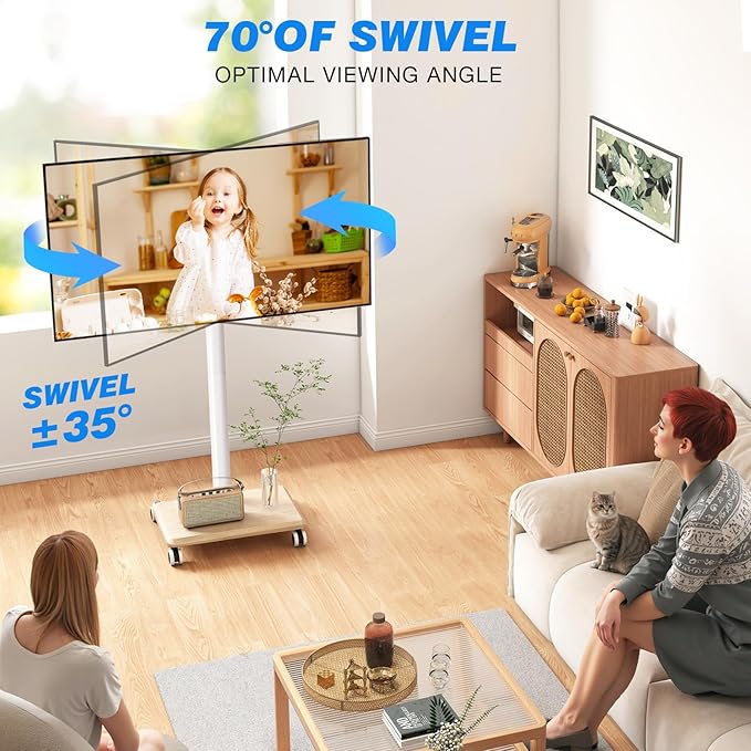 Rfiver Rolling TV Stand for 32 to 55 60 Inch TVs up to 88lbs, Height Adjustable